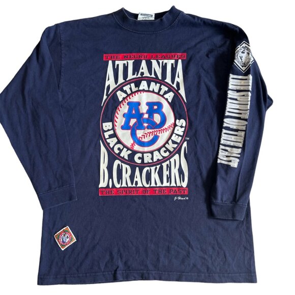 Vintage Atlanta Black Crackers Negro League Baseball T Shirt Sz XL L/S Made USA - Picture 1 of 12